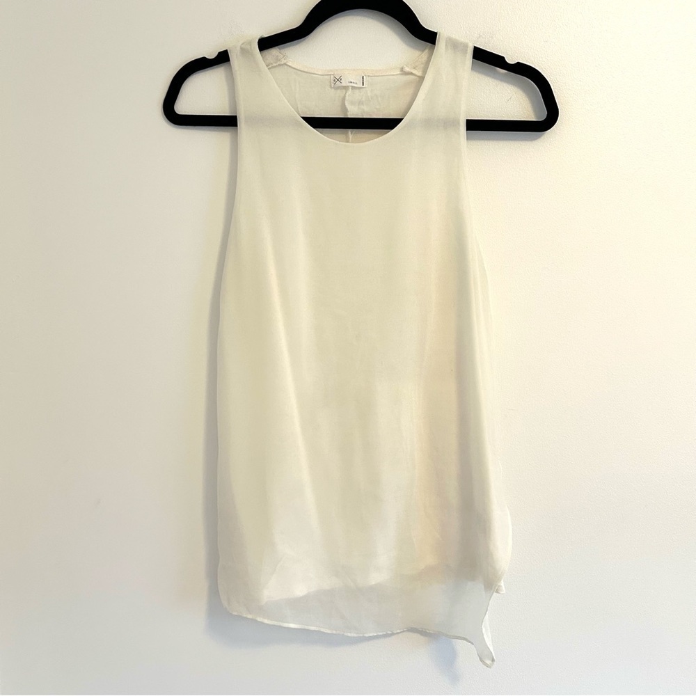 White Tank Top Blouse with Sheer Overlay Size Small